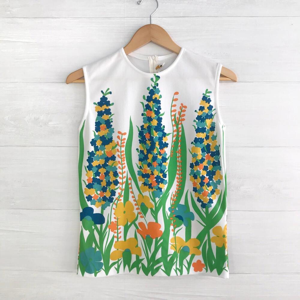 Vintage Woolco Stroller 70s Green multicolor floral sleeveless top, S